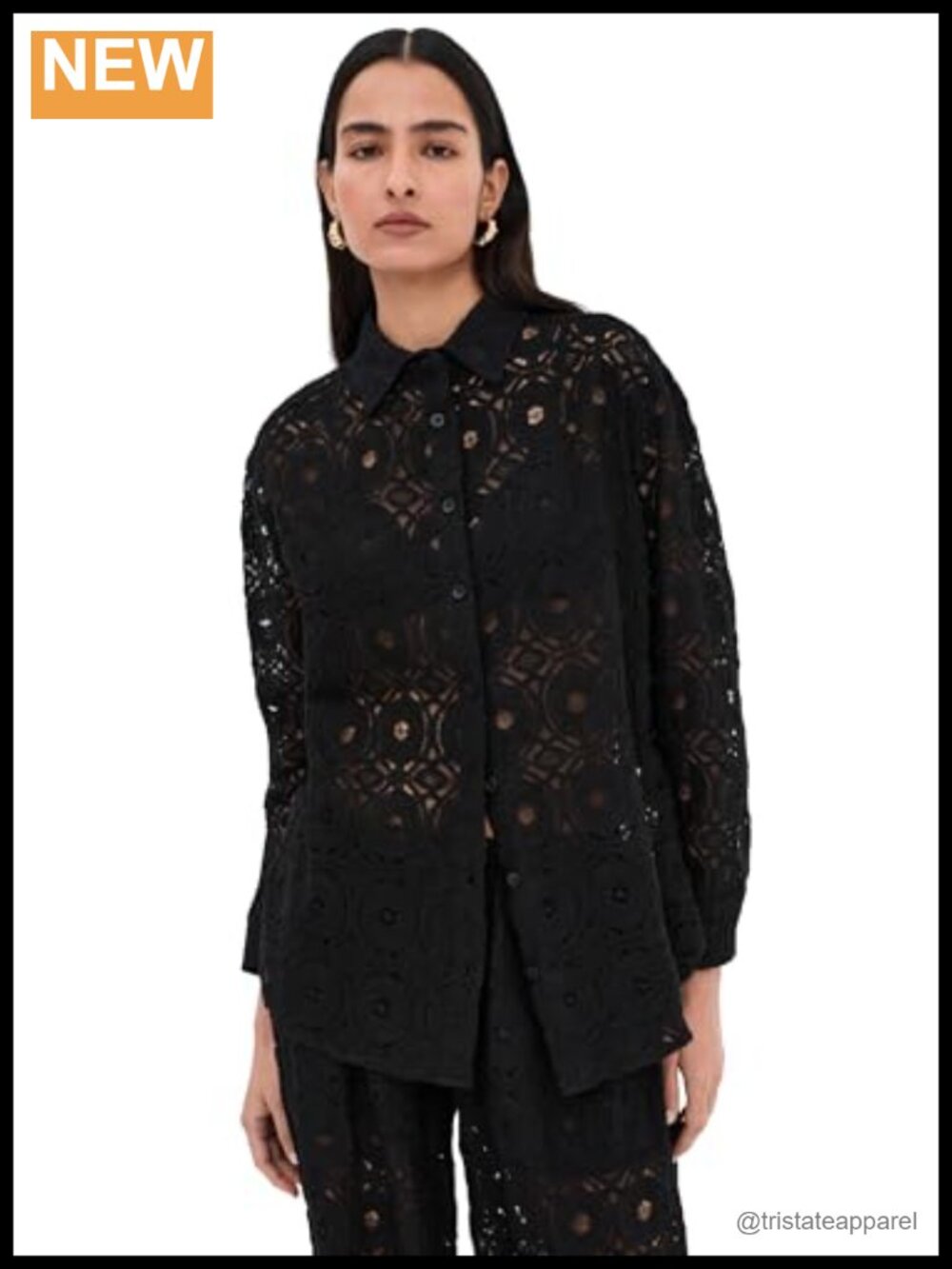 Women's Button-Down Lace Blouse Long Sleeves